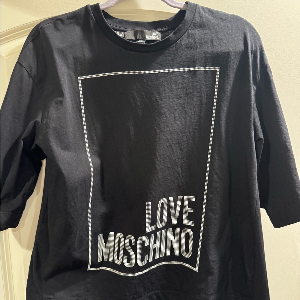 Moschino Black Short Sleeve Tee with Logo Design